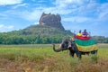 Tourists riding on an Elephant tour around Sigiriya rock